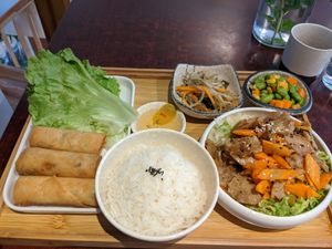 Poulet 3 saveurs & nems (all vegan) at Cantine De Lotus in Paris