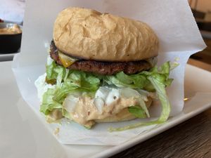 Vegan burger with no-beef patty. Delicious!  at Soo Uulits Tänavagurmee in Tallinn