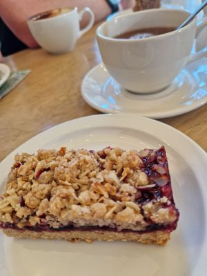 Blackcurrant crumble. at Leaf & Bean in Broadway