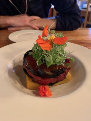 Polenta stack at The Views Vegetarian Restaurant in Kaiteriteri