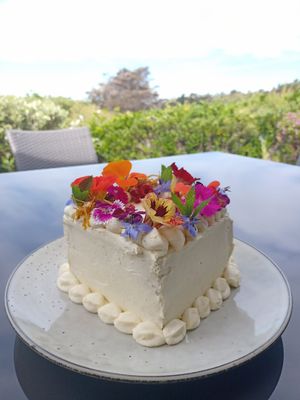 Birthday cake 🎉 at The Views Vegetarian Restaurant in Kaiteriteri