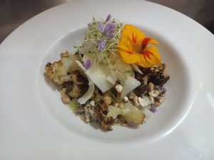 Quinoa risotto, roasted cauli at The Views Vegetarian Restaurant in Kaiteriteri