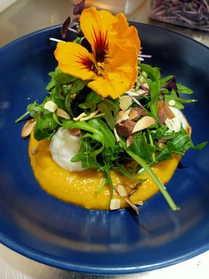 Ricotta gnocchis, pumpkin puree, roquette and truffle oil at The Views Vegetarian Restaurant in Kaiteriteri