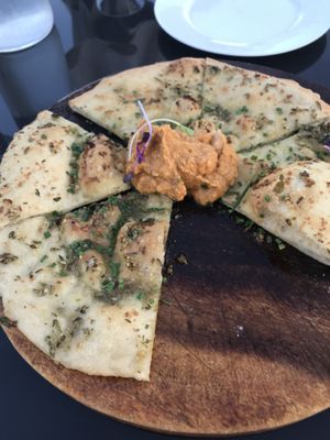 Pizza bread starter (vegan option) at The Views Vegetarian Restaurant in Kaiteriteri