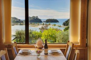Overlooking the Kaiteriteri bay while you dine. at The Views Vegetarian Restaurant in Kaiteriteri
