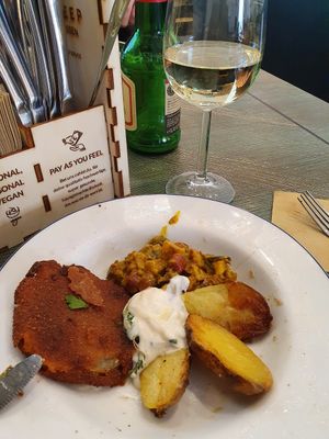 Celery schnitzel, oven potatoes, homemade mayo at Keep Living in Salzburg