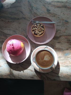Sour cherry doughnut and chocolate tartlet at Slodko i Czule in Krakow