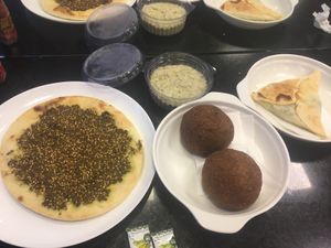 Manoush, kibe, esfiha e babaganoush at Yashar in Rio De Janeiro