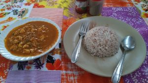 Toffu curry with rice at Whole Bean Veganic Food in Bardez