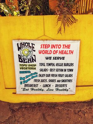 sign  at Whole Bean Veganic Food in Bardez