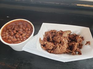 Pulled BBQ Jackfruit with a side if Vegetarian Baked Beans at 3 Hogs BBQ in Hanover