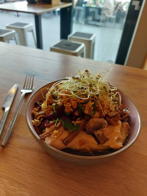 Potato filled with barbecue cream, smoked tofu, mushrooms and other delish stuff at Potateria in Mannheim