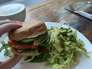 Best tempeh bacon I’ve had. Gluten Free bun and vegan mayo.   at Heirs Pears in Vancouver