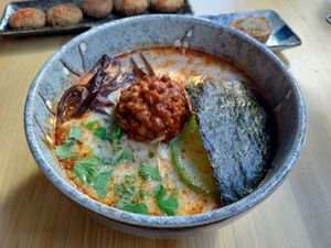 Spicy oat milk ramen. Not very spicy though at Mukuchi 無口小廚 - WúKǒu Xiǎo Chú in Taipei