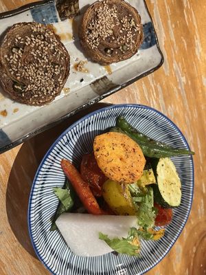 Asparagus Rolls and Vegetables out of the oven at Mukuchi 無口小廚 - WúKǒu Xiǎo Chú in Taipei