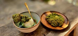 Matcha affogato, matcha white chocolate cookie at Jungle Café & Catering in Eindhoven