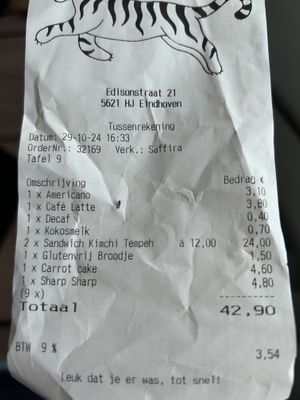 Pricey for coffee and light snack  at Jungle Café & Catering in Eindhoven