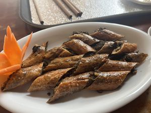 Veggie sausages (bit odd)   at BEAR SANCTUARY in Ninh Binh