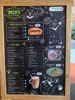 Menu- all items are vegan unless marked   at BEAR SANCTUARY in Ninh Binh