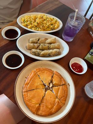 Fried rice, selfmade spring rolls, sesame pancake at BEAR SANCTUARY in Ninh Binh