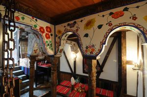 Beautifull details of Bulgarian traditional decor at Hadjidraganovite Izbi in Sofia