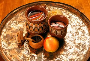 Mulled wine by tradiotional recipe at Hadjidraganovite Izbi in Sofia