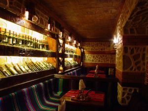 Seats at the winery at Hadjidraganovite Izbi in Sofia