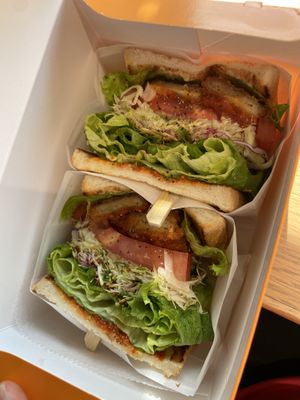 Vegan spicy chicken sandwich - I have a very low spice tolerance and didn’t find this spicy at all!  at &sandwich in Tokyo