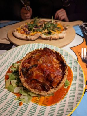 Veg tart and vegan pizza at The Globe Inn Marsh in Rye