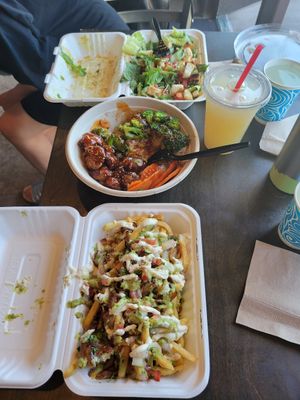 Loaded fries, fried cauliflower bowl, and Caesar salad at Ziggy's in San Luis Obispo
