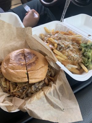 10/10 recommend, their homemade bean patty is delicious and filling. The ratchet fries are also very tasty, especially if you miss eating carne asada style fries.  at Ziggy's in San Luis Obispo