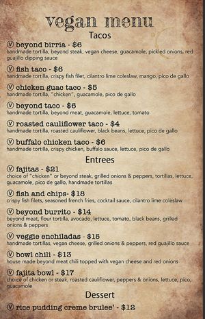 Extensive vegan menu page 2 at My Cocina Grill in Streamwood