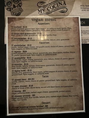 Current menu (9/15/25)  at My Cocina Grill in Streamwood