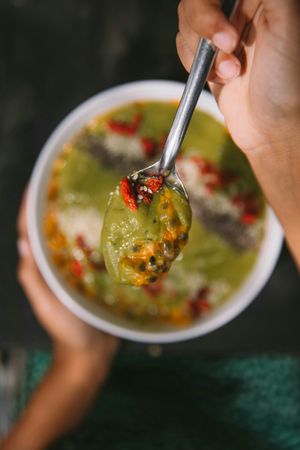 Smoothie bowl "Basil, mint..." at Green Queen Cafe  in Mui Ne