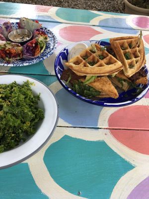 Vicken and waffle sandwich  at Oh My Soul in Charlotte