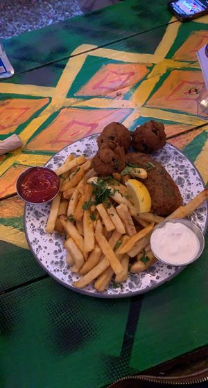 Vish and chips with Jalapeño cheesy hush puppies  at Oh My Soul in Charlotte