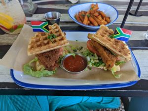 Vicken and waffle sandwich at Oh My Soul in Charlotte