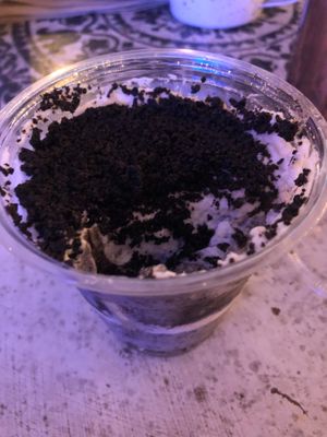 Cookies and cream pudding topped with chocolate crumbles  at Oh My Soul in Charlotte