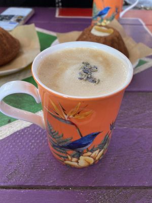 Delicious lavender latte   at Oh My Soul in Charlotte