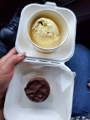 Banana gelato and chocolate-dipped cheesecake. at Oh My Soul in Charlotte