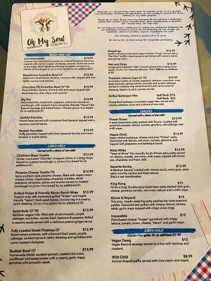 Menu at Oh My Soul in Charlotte