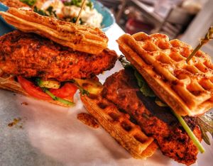 Vicken and waffles  at Oh My Soul in Charlotte
