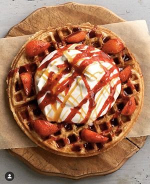 Strawberries and cream waffle  at Oh My Soul in Charlotte