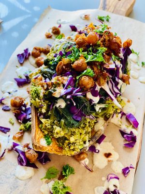 Fully loaded sweet potatoes  at Oh My Soul in Charlotte