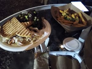 BBQ tempeh ribs, vegan coleslaw, bread and fries at Oh My Soul in Charlotte