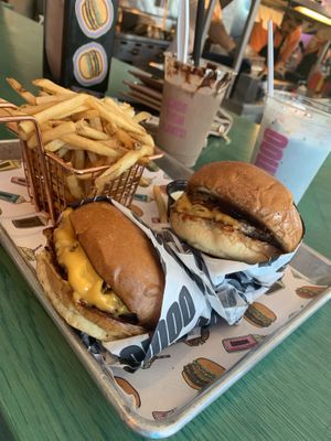 BBQ bacon burgers, fries n' shakes   at Nomoo in Los Angeles
