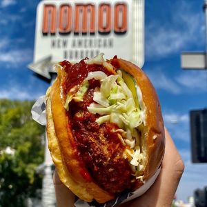 Hot Chick’n sandwich from their page. at Nomoo in Los Angeles
