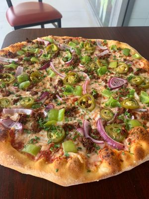 Caly vegan at Pizza USA in Bellflower