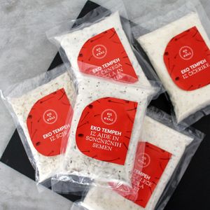 fresh tempeh, 5 differetn varieties at  Kis in Kvas in Ljubljana