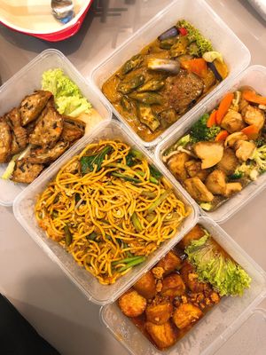 Ngoh Hiang, Mee Goreng, Egg Tofu, Nyonya Fish, Lion Head Mushroom  at Divine Vegetarian Family 添欣素食園 in Northeast Singapore